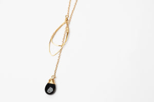 Black Onyx Teardrop Lariat Necklace