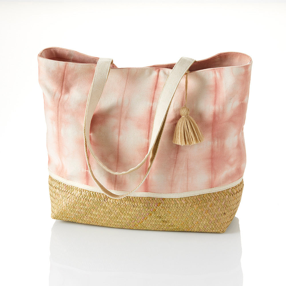 Peach Shibori & Seagrass Tote