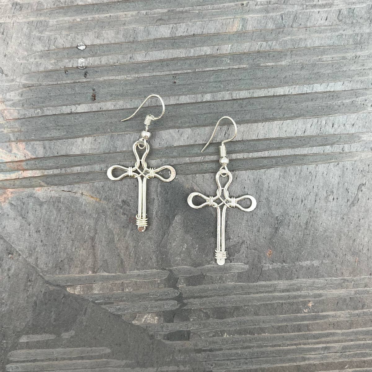 Silver Pointed Cross Earrings
