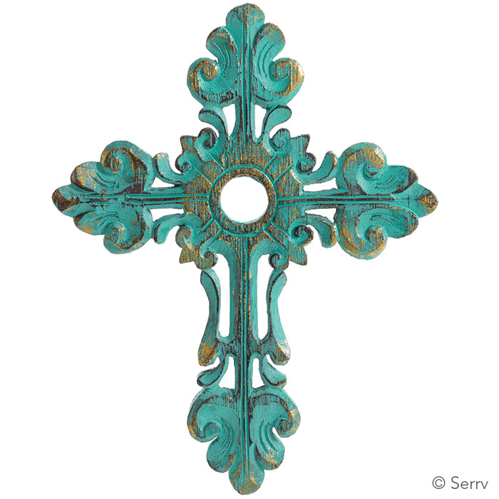 Teal & Gold Gilded Wall Cross